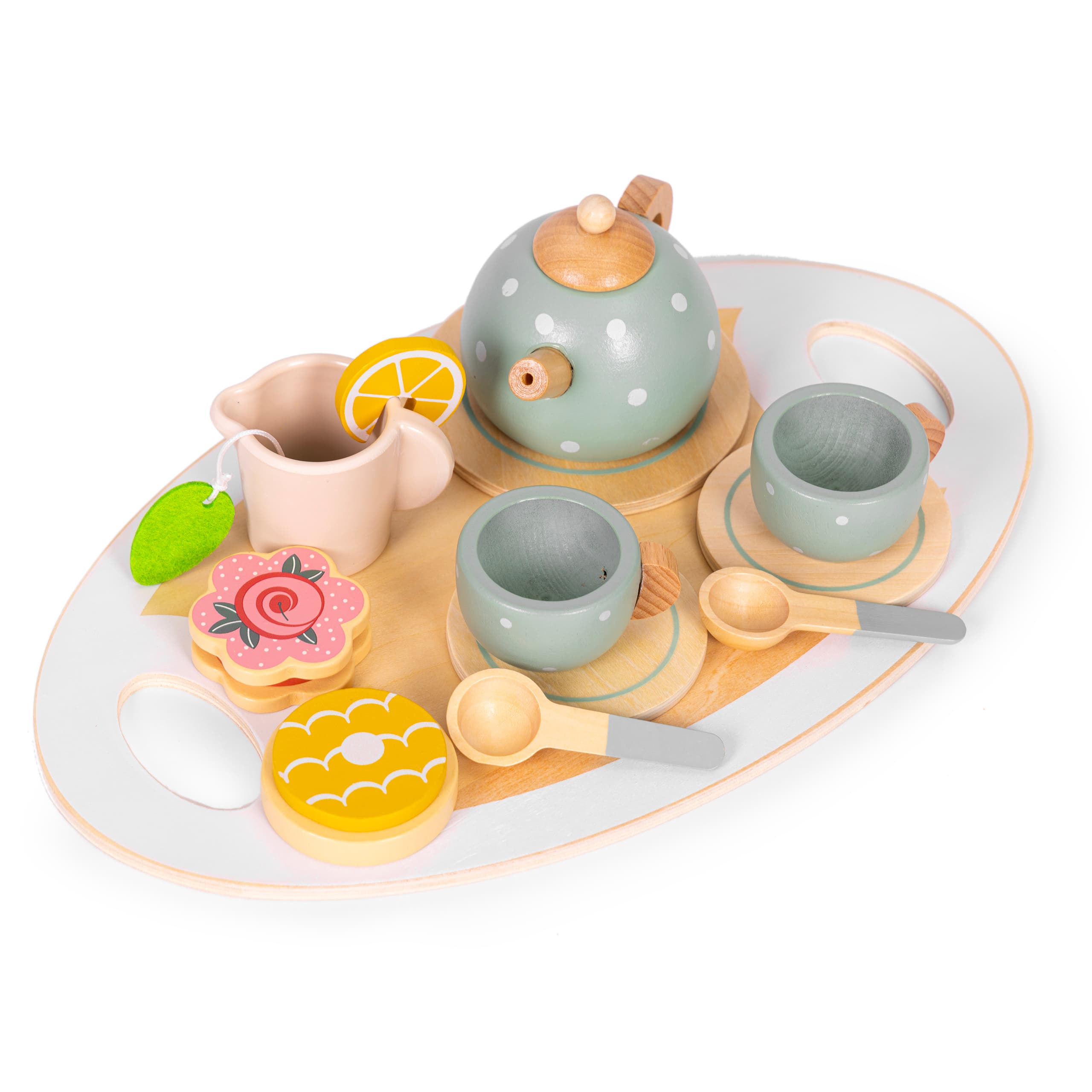 Drewniany zestaw do herbaty dzbanek filiżanki 14 elementów ECOTOYS
